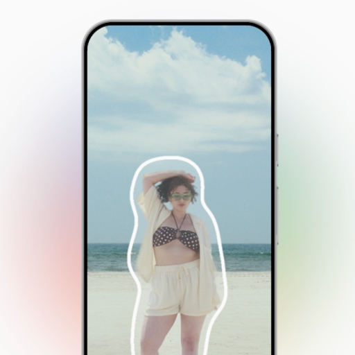 A person posing on a beach is used as an example for how one of Android’s editing tools work.